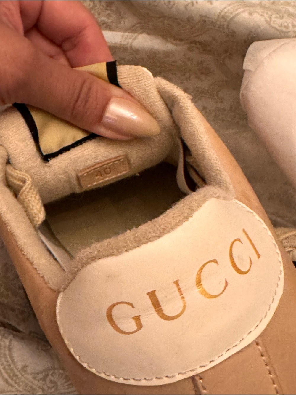 Gucci Beige Ace GG Canvas Sneaker with Green and Red Stripe - Picture 6 of 6